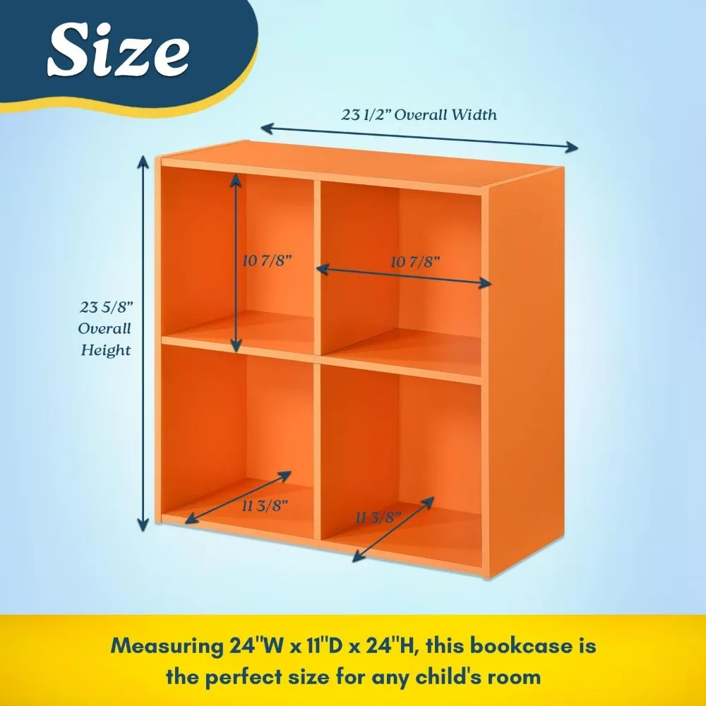Kings Brand Furniture George 4-Cube Storage Organizer Orange 2-Tier Bookcase Wood Shelves for Living Room Bedroom