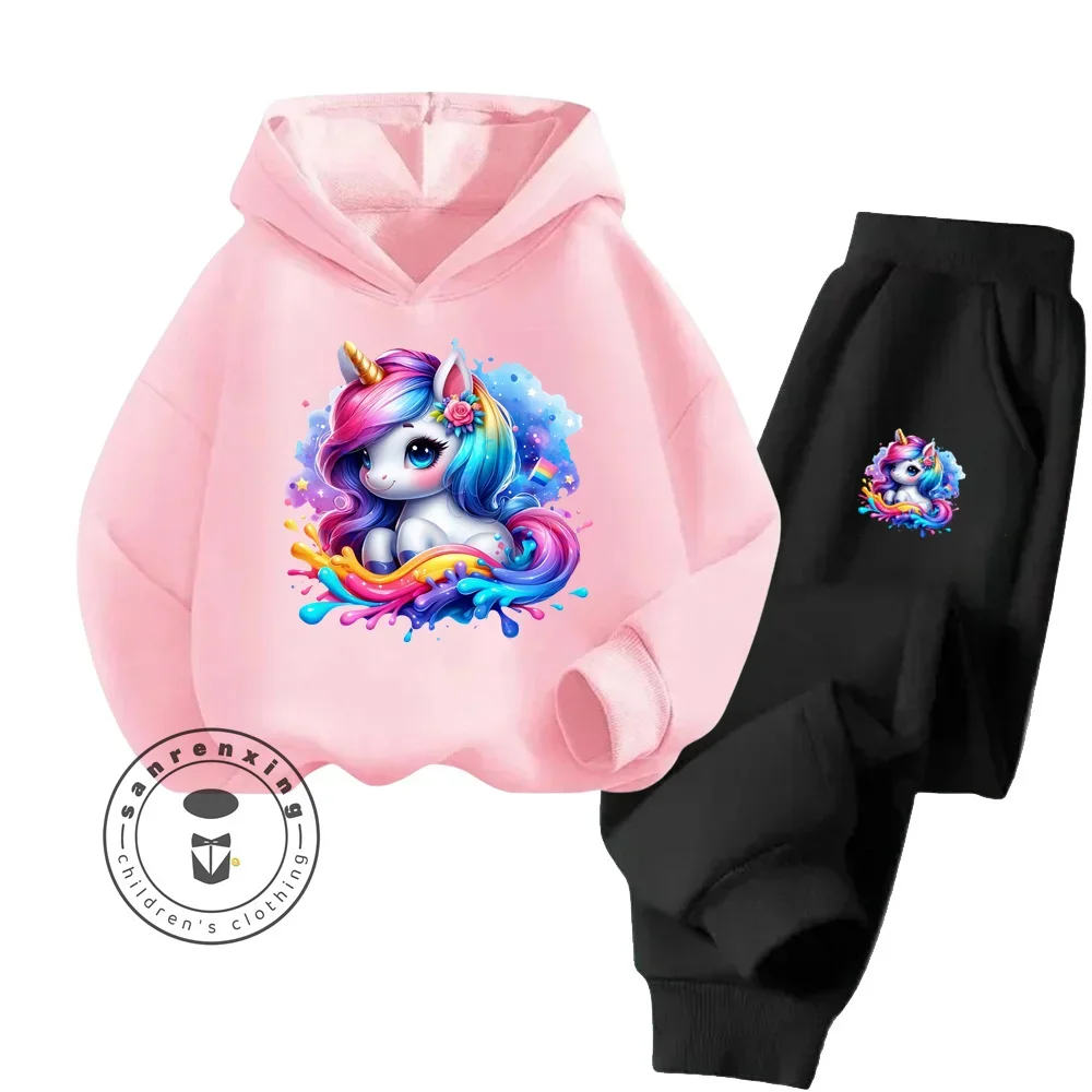 Fashionable Unicorn Long Sleeve Streetwear for Kids Age 3-14 Kids Spring Autumn Casual Designs Bright Colors Hoodie Tracksuit