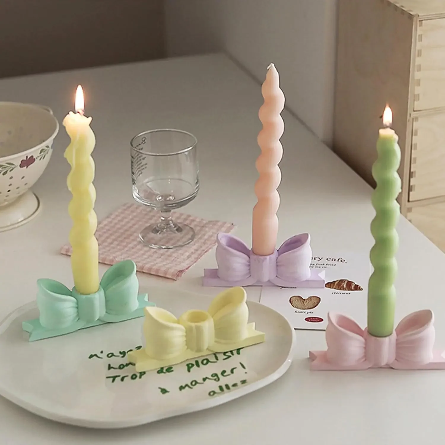 Candlestick Candle Holder Gypsum Bow Candles Candelabra Home Decorative Candle Wedding Dinning Birthday Gift Party Home Props