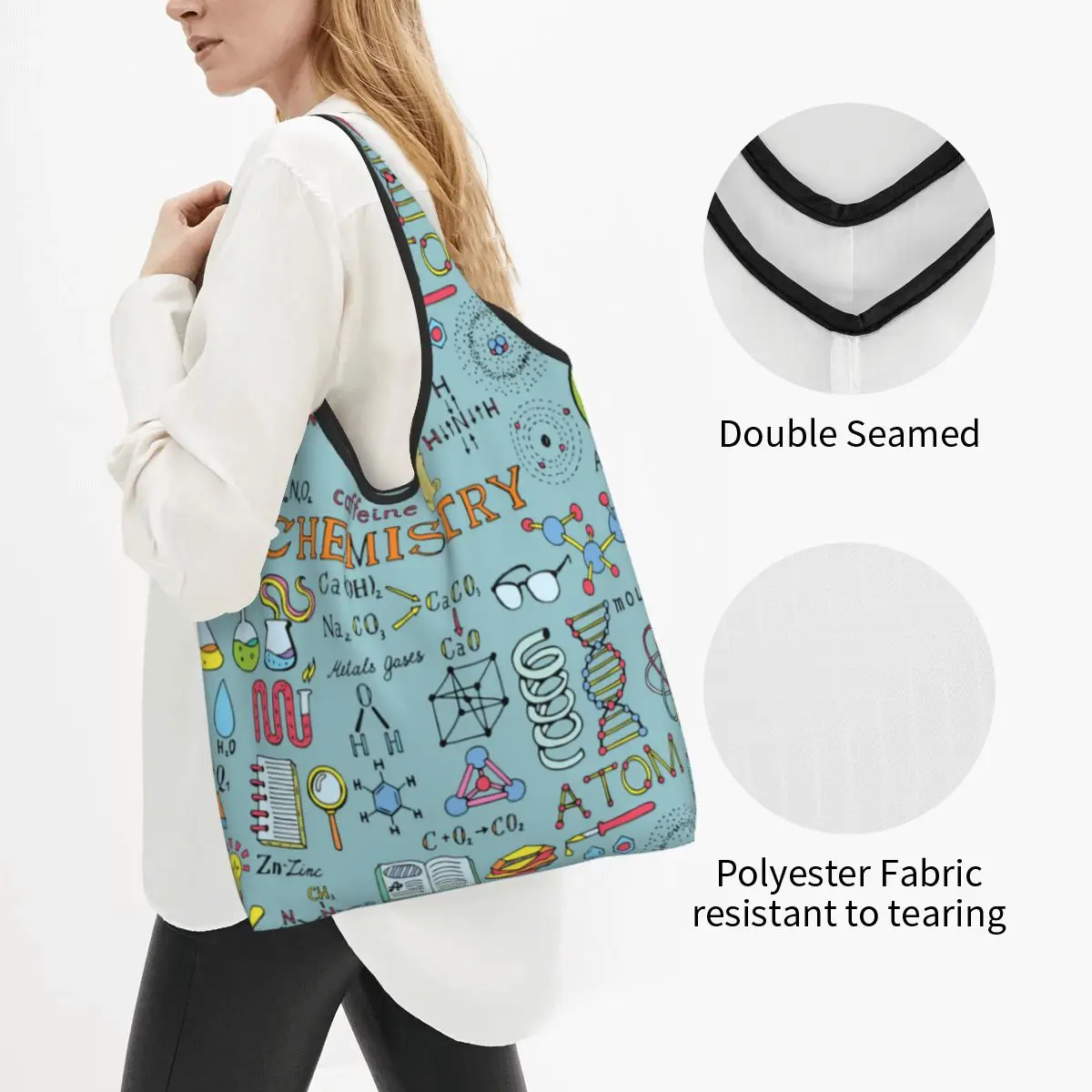 Fashion Chemistry Science Shopping Tote Bag Portable Nerd Geek Teacher Scientist Grocery Shopper borsa a tracolla