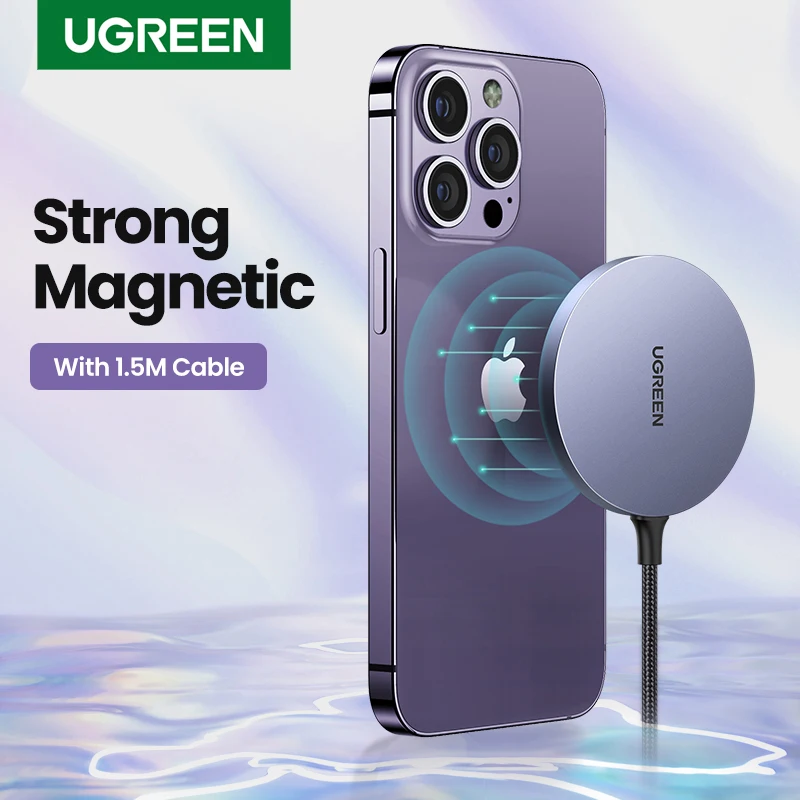 Ugreen magnético carregador sem fio para iphone 14 13 série carregador de telefone ímã indução carregador para iphone almofada carregamento sem fio
