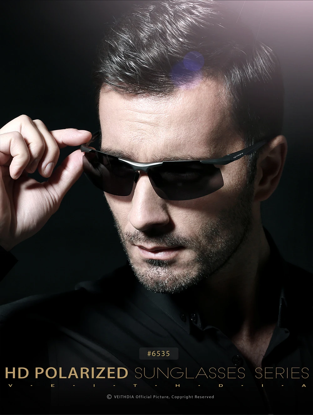 VEITHDIA Marken-Sonnenbrille aus Aluminium für Herren, polarisierte UV400-Gläser, randlos, zum Fahren, Angeln, Sonnenbrille, Sportbrille für Herren, V6535 – Detail 3