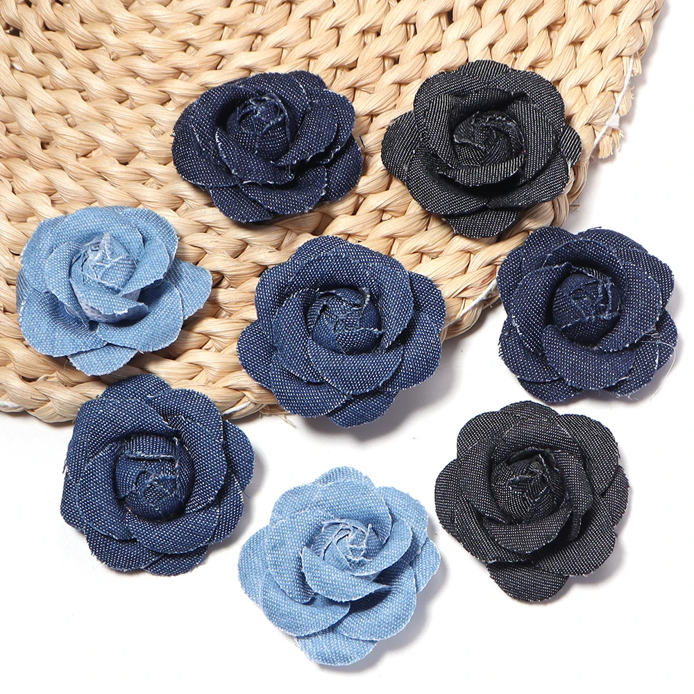 3pcs 4.5cm Denim Artificial Handmade Flowers For Women Girls DIY Denim Skirt Jeans Clothing Headwear Decoration Accessories