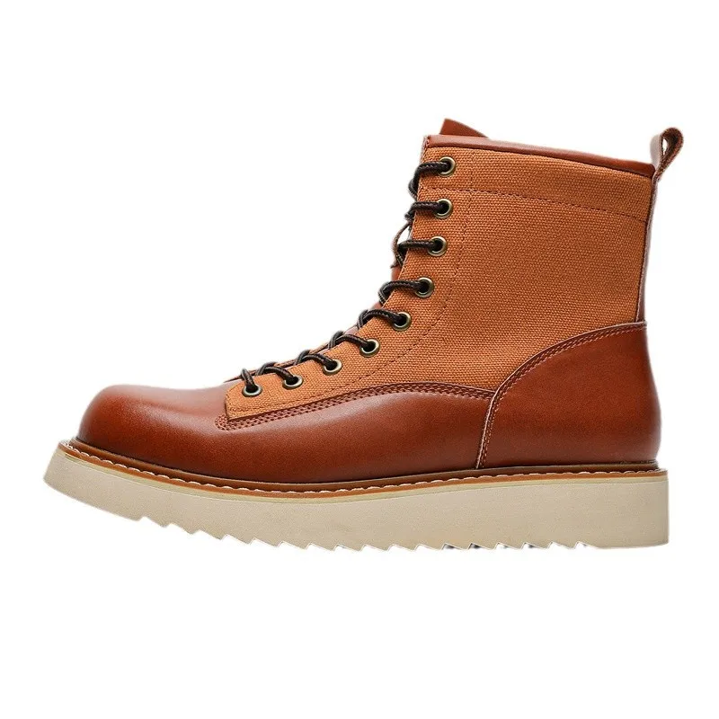 

CLAIAMI Luxury Leather Boots for Men Tooling Locomotive Ankle Boots for Men Casual Paratrooper Trend Patchwork Men Shoes Zapatos