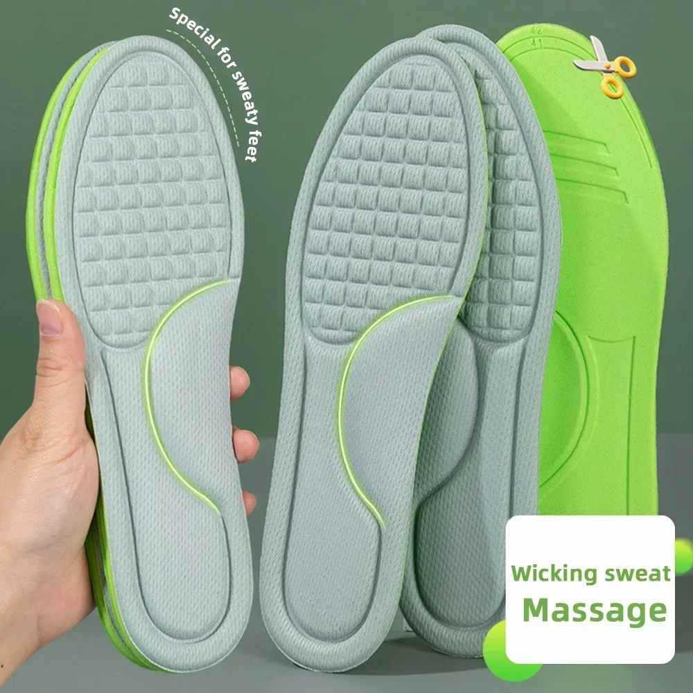 2PCS Deodorant Absorb-Sweat Massage Sport Insole Pads Soft Memory Foam Insoles for Shoes Men Women Feet Orthopedic Shoe Sole Run image 2