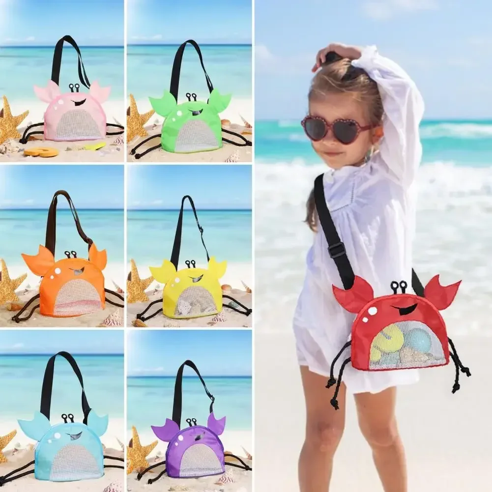 Beach Mesh Bag Cute Crab Shaped Shell Bags for Holding Beach Shell Toys Collecting Storage Bags for Kids Sand Tools Organizer