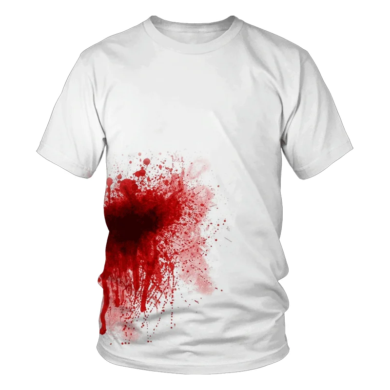 Personalized White T-shirt Man Injured Blood Pattern Men Short Sleeve Punk Heavy Metal Style Clothing O-Neck Oversized T shirts