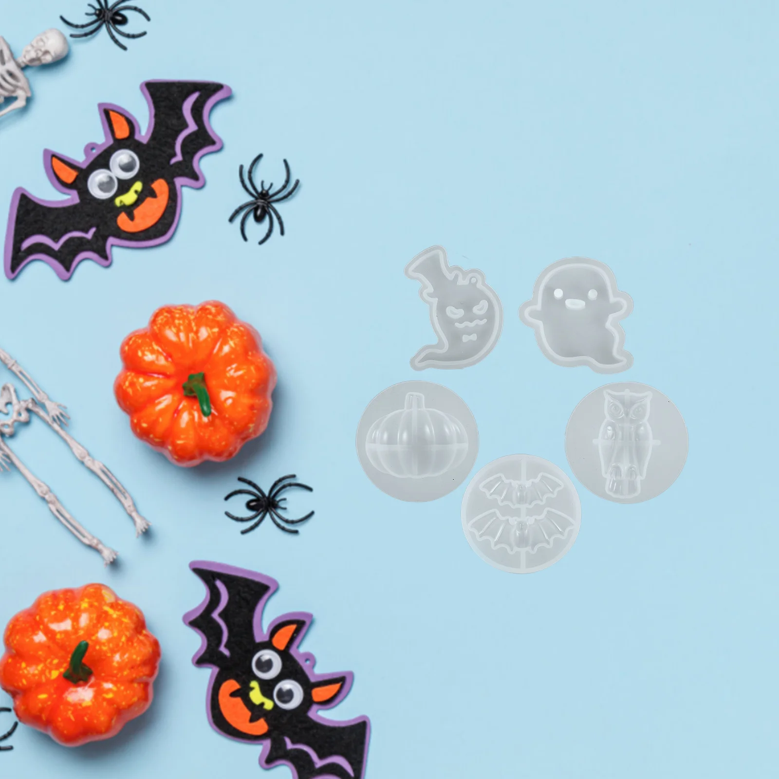 

1 set 1 Set Crystal Epoxy Resin Molds Halloween Silicone Earring Kit Small Skull Ghost Bat Owl Diy Jewelry Craft Party Gift