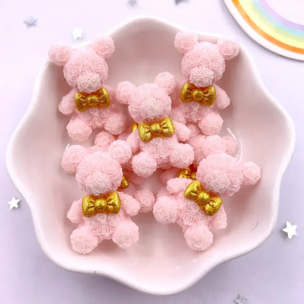 Colorful Resin Cartoon Bow Rose Bear Flatback Stone 8PCS DIY Valentine\'s Day Wedding Decor Figurine Scrapbook Accessories Crafts