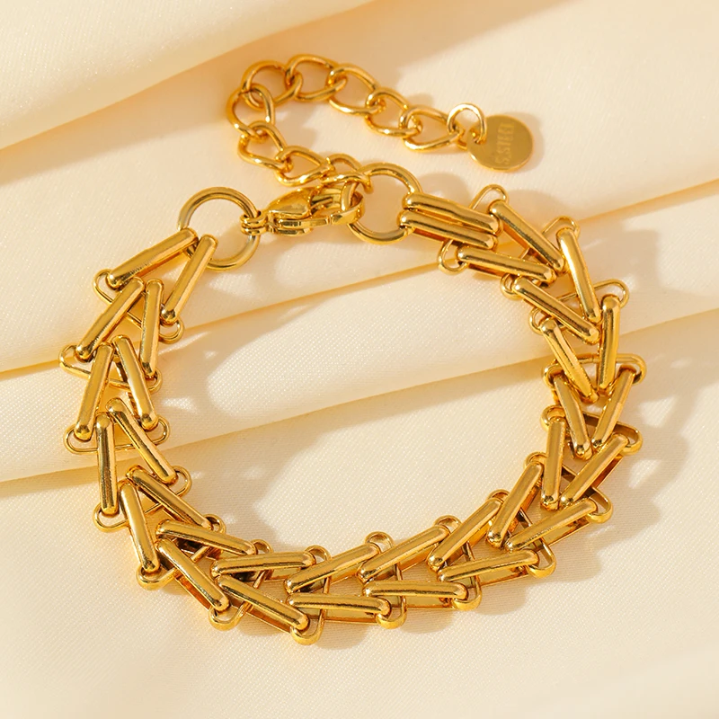 GANPUP 316L Edelstahl Metall Gold Farbe Dicken Armreif Für Frauen Wasserdicht Schmuck Aussage Handgelenk Kette Mädchen Geschenk – Detail 16