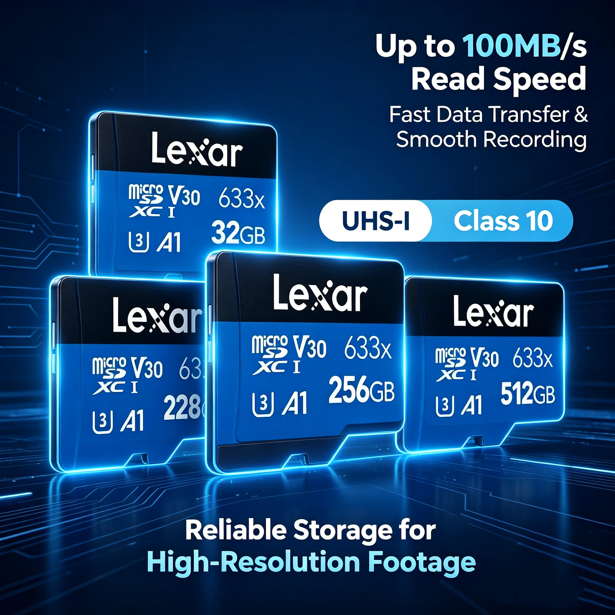 Lexar Micro SD Card 32GB V10 U1 for 1080p Full HD Video 64GB 128GB V30 U3 A1 UHS-I Class 10 High Speed Data Transfer Waterproof