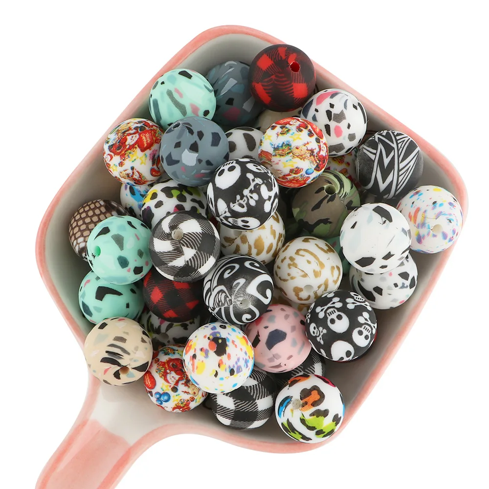 50-500Pcs Leopard Terrazzo Dalmatian Camo Silicone Beads Leopard Print 15MM/12MM For Jewelry Necklaces Making