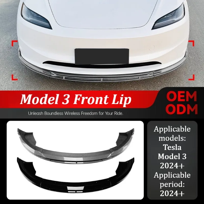 

For Tesla Model 3 2024+ Front Bumper Lip Spoiler Splitter Body Kit Exterior Styling Upgrade Custom Fit Add Ons Car Accessories