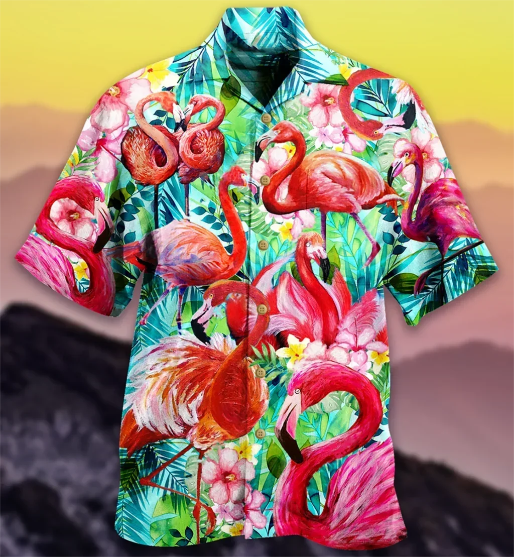 Men's Shirt Beach Oversized Funny Summer Hot Sale Hawaiian Shirt for Men 3d Cartoon Flamingo Men's Clothing Fashion Short Sleeve