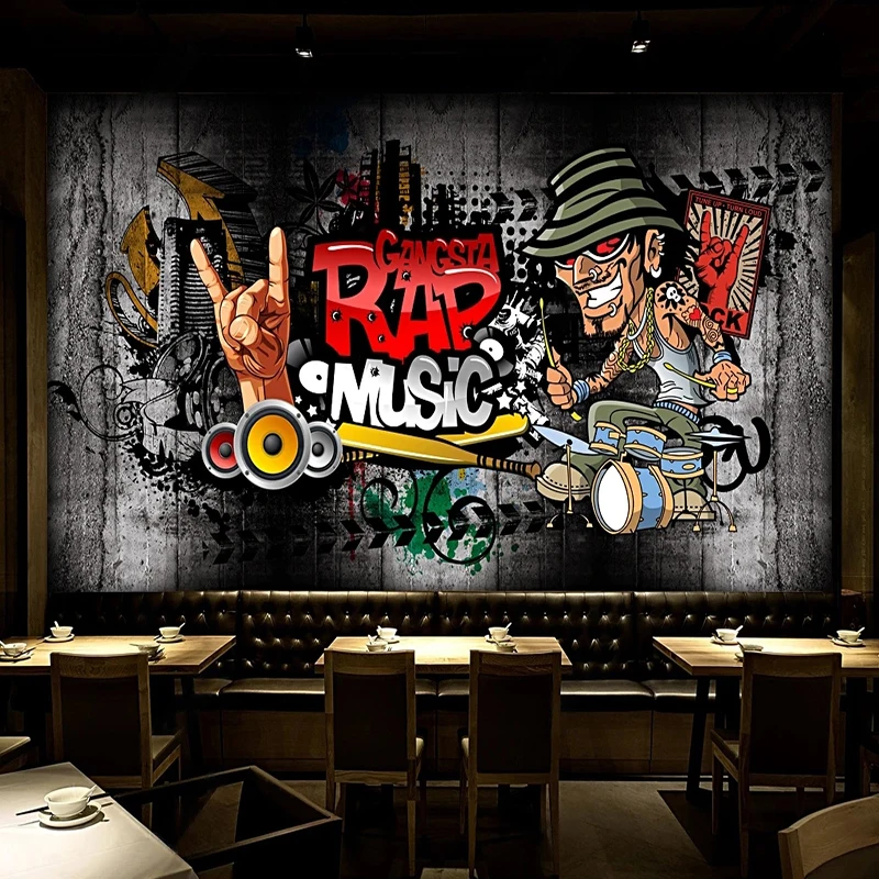 

Custom Size Mural Wallpaper European Retro Nostalgia Hip Hop Rock Music Bar Ktv Background Decor Wallpaper For Wall 3D Fresco