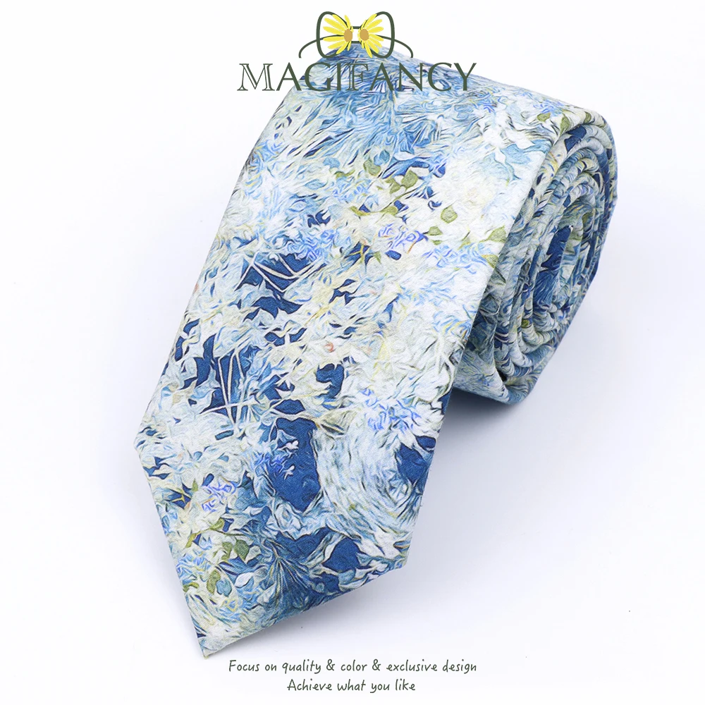Top Hot Print Floral 6.5cm Necktie 100% Cotton Elegant Beige Sage Pink Men Wedding Party Daily Suit Shirt Cravat Gift Accessory
