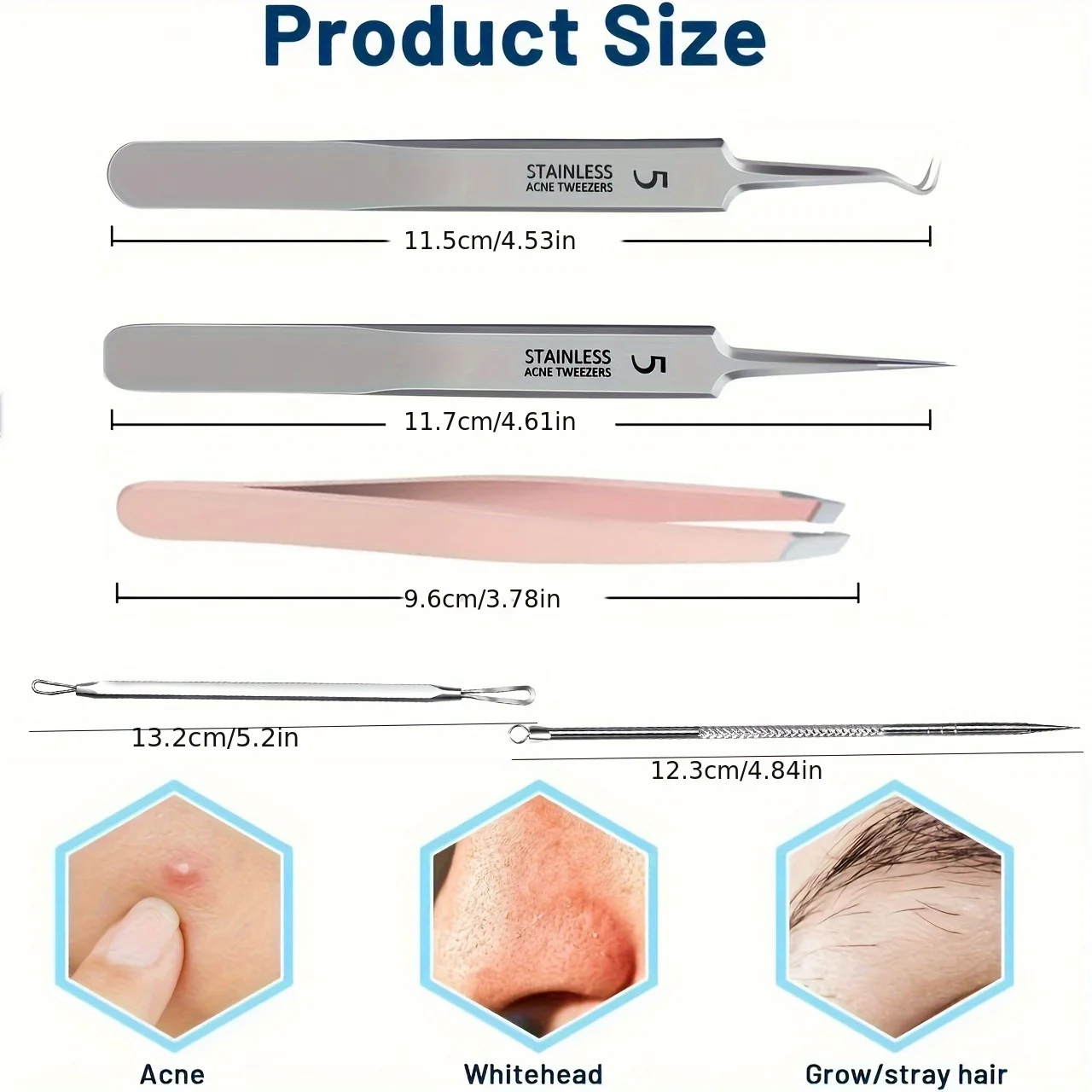 Mitesser-Entfernungsset aus Edelstahl – zum Entfernen von Mitessern, zur Entfernung von Akneextraktion, Gesichtspflegeset zur Entfernung von Nase und Gesichtsflecken