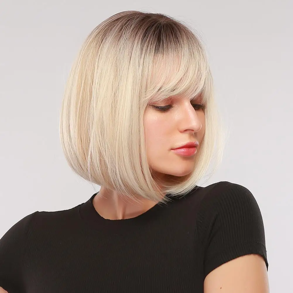 Short Bob Wig With Bangs Synthetic Heat Resistant Wig Natural Hair Looking