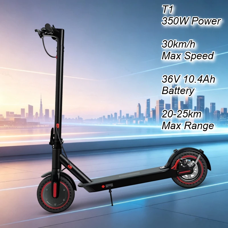 T1 8.5Inch Design E-Scooter 350W Motor 36V10.4Ah Battery Bluetooth Connection Portable Folding Electric Scooter Max Speed 30km/h