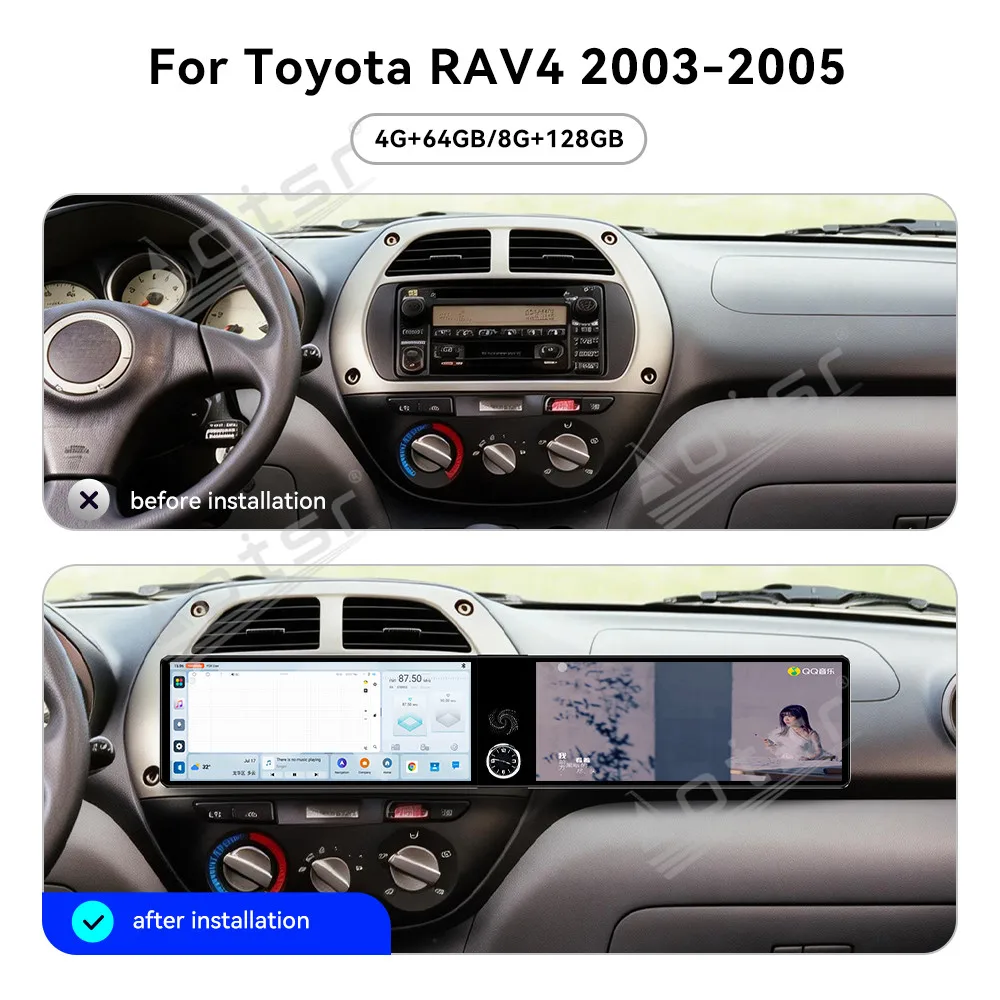 

Для Toyota RAV4 2003-2005: 12,3-дюймовое автомобильное радио с двумя экранами на Android 13, мультимедийный видеоплеер, GPS-навигация, Carplay, Wi-Fi, Bluetooth