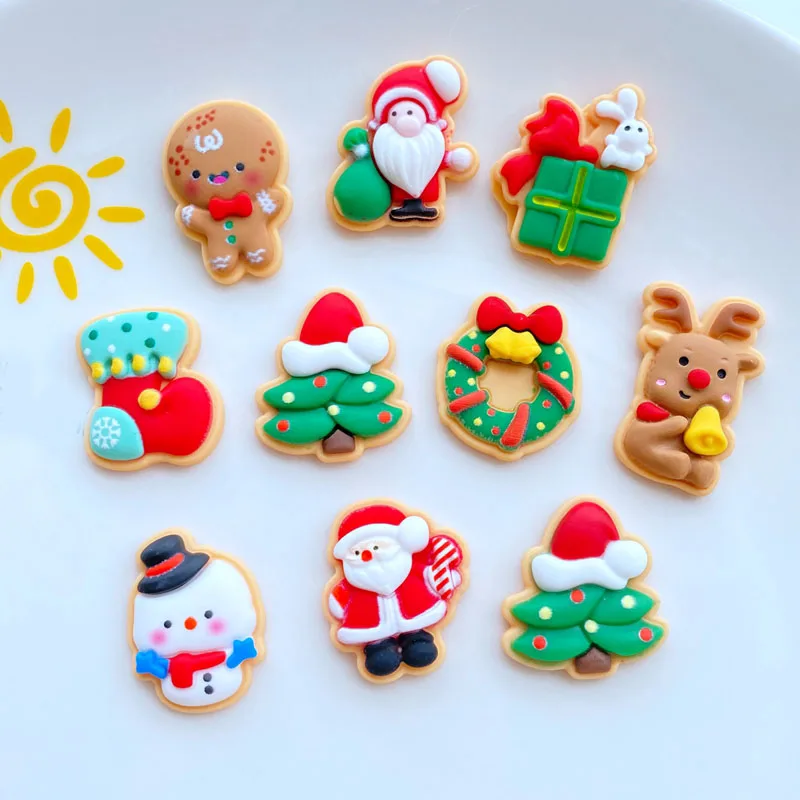 10Pcs New Cute Mini Christmas Collection Series Resin Flatback Cabochon Scrapbook Kawaii Embellishments Accessories