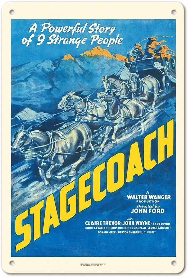 Stagecoach - Starring Claire Trevor and John Wayne - Directed by John - Vintage Western Film Movie Poster c.1939- Vintag