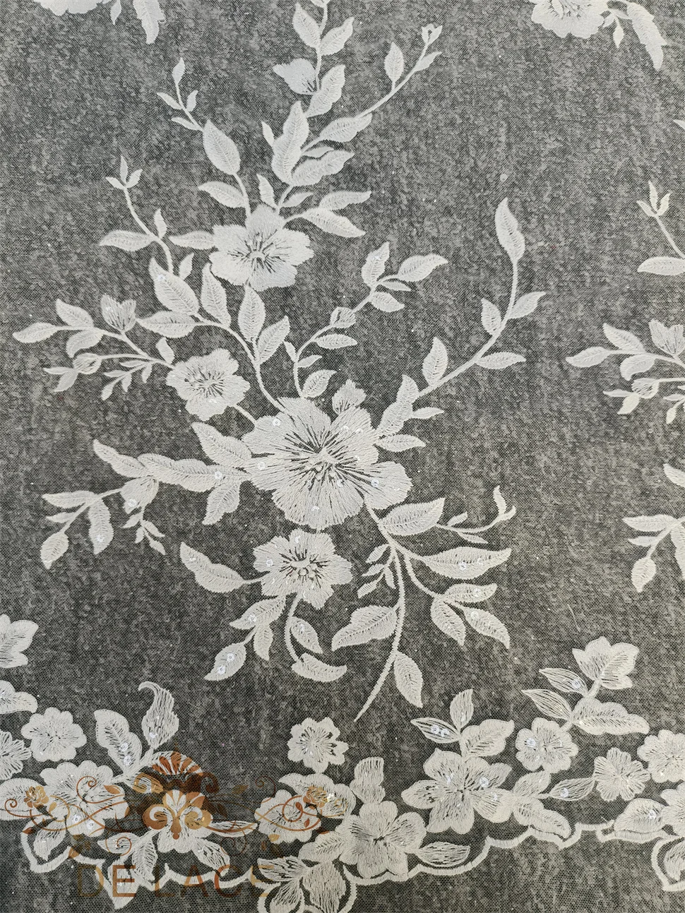 Exquisite Floral Embroidered Lace Fabric Shining Sequins Plant Pattern Wedding Dress High Quality Lace