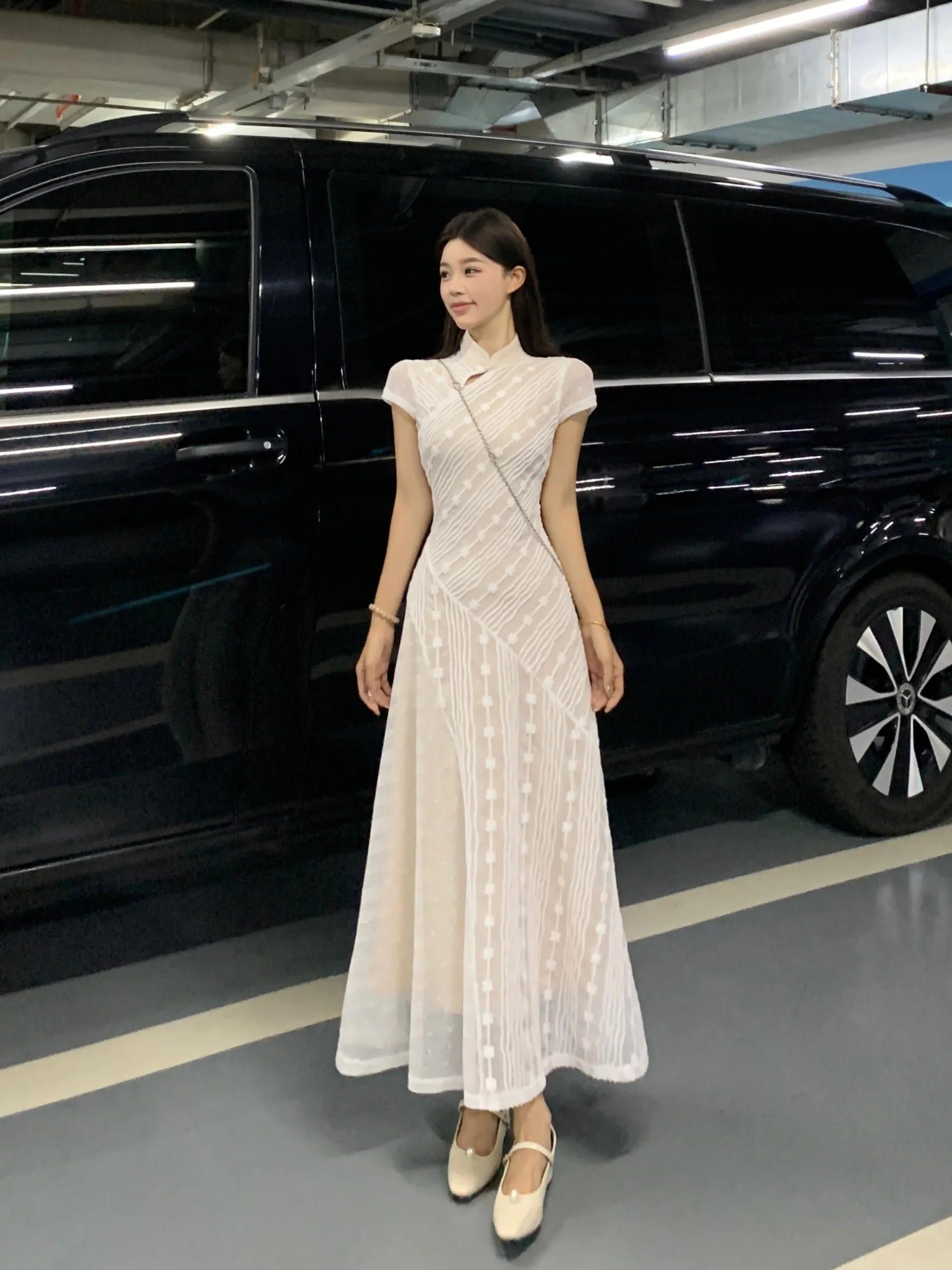 

plus Size Women's New Chinese Sle Lace Modified Qipao Dr Summer Waist Cinching High End A-Line Long Skirt Korean Sle