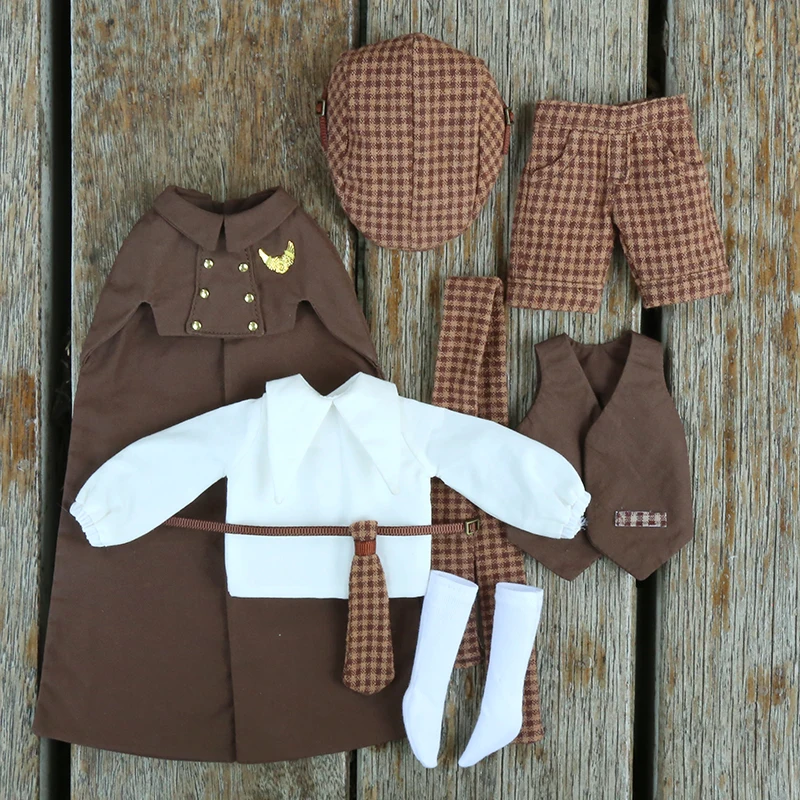 Blyth Doll Clothes Hat Shirt Pants Tie Vest Sock Vintage British Style Cape Set For Ymy, Ob22, Ob24 Doll Accessories Boys Girls