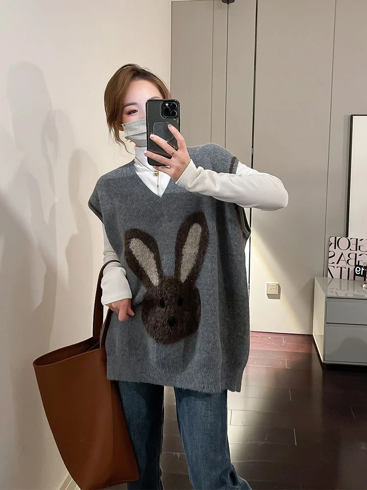 

Милые вязаные жилеты для женщин, шерстяная одежда крючком, повседневный жилет, верхняя одежда для работы, топы, 2025 г., молодежные серые женские свитера