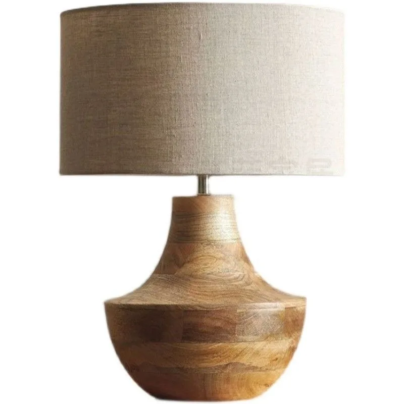 Simple retro wood art bedside warm bedroom small table lamp living room study room model room