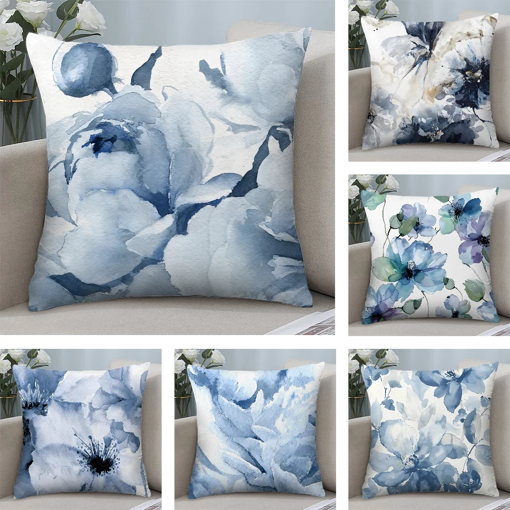 

Painted Blue Print Creative Pillow Case Plush Fabric Soft Double Sided Print Sofa Cushion Cover Throw Pillow Covers