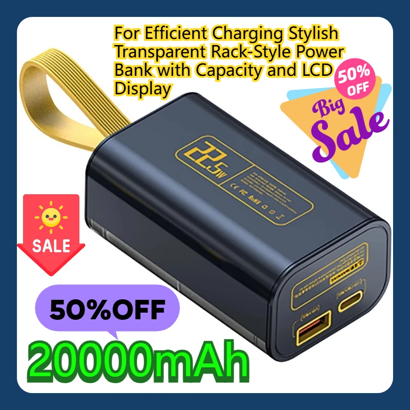 

For Efficient Charging Stylish Transparent Rack-Style Power Bank with 20000mAh Capacity and LCD Display