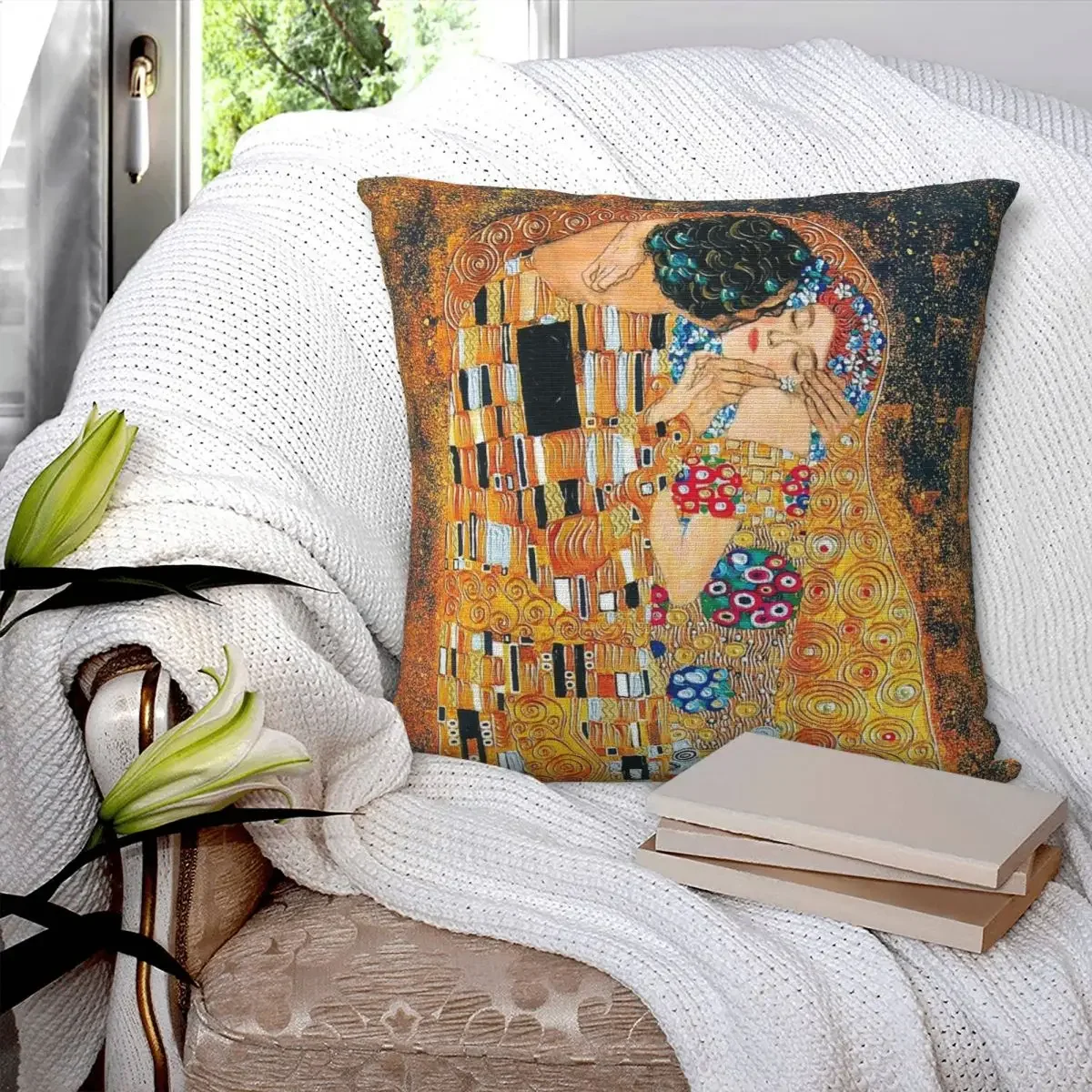 Gustav Klimt - The Kiss Pillowcase Polyester Pillows Cover Cushion Comfort Throw Pillow Sofa Decorative Cushions Used for Home