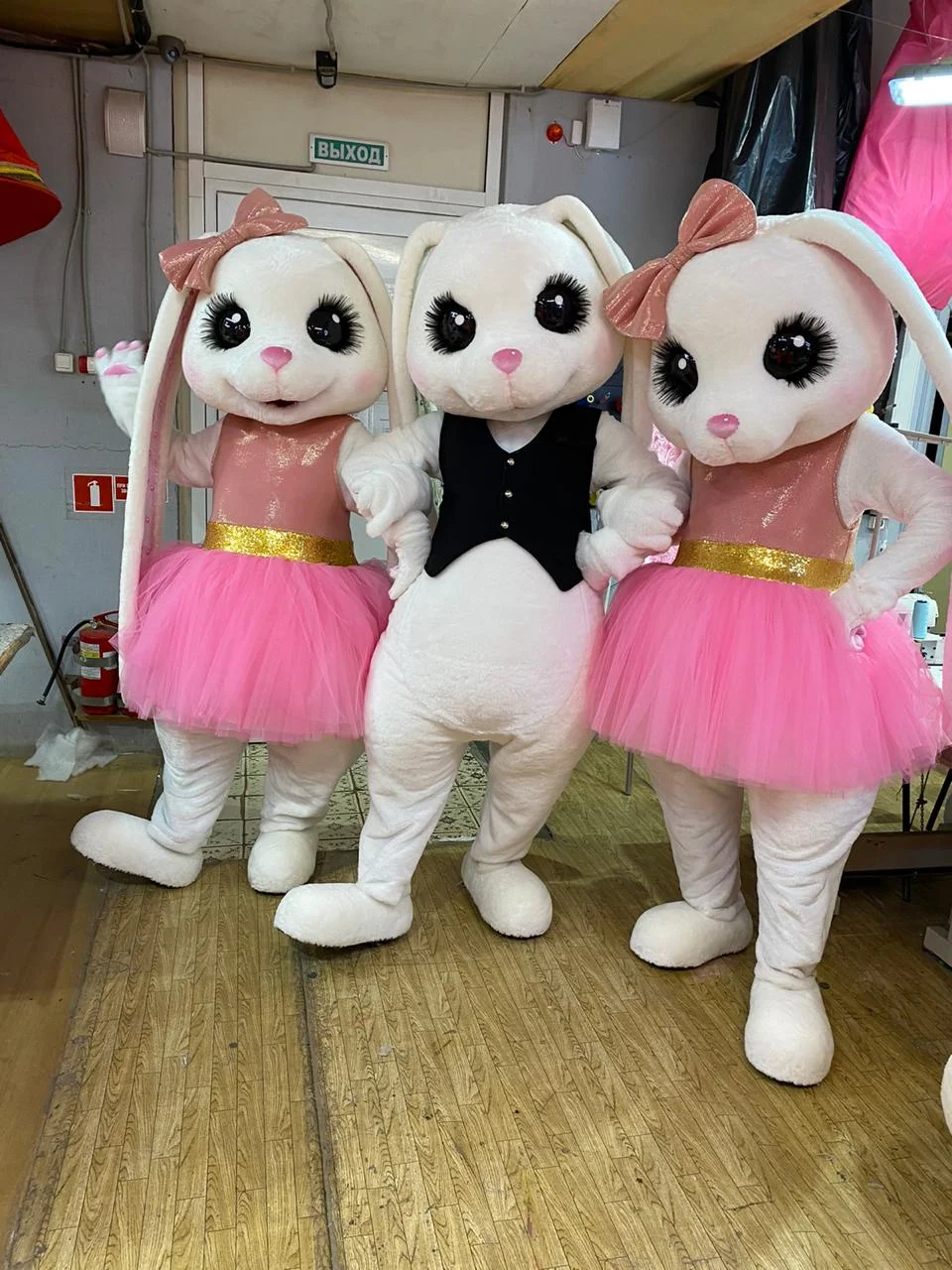 Adult Pink Dress White Bunny Mascot Costume with Black Vest for Halloween Christmas And Fancy Parties Cartoon Character Outfit