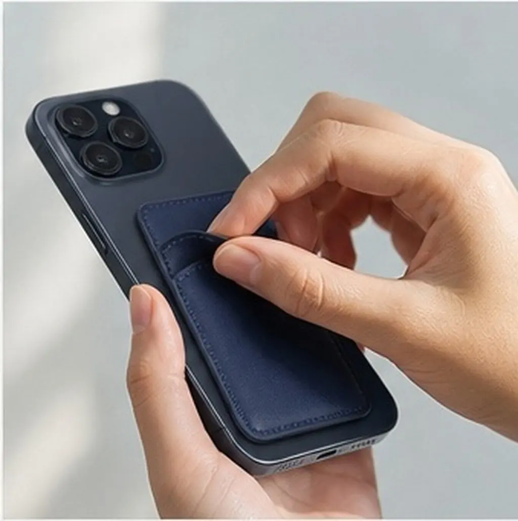 Phone Card Holder Stick on Faux Slim Wallet for Dual Slot Credit Id Business Card Pocket Wireless Charging