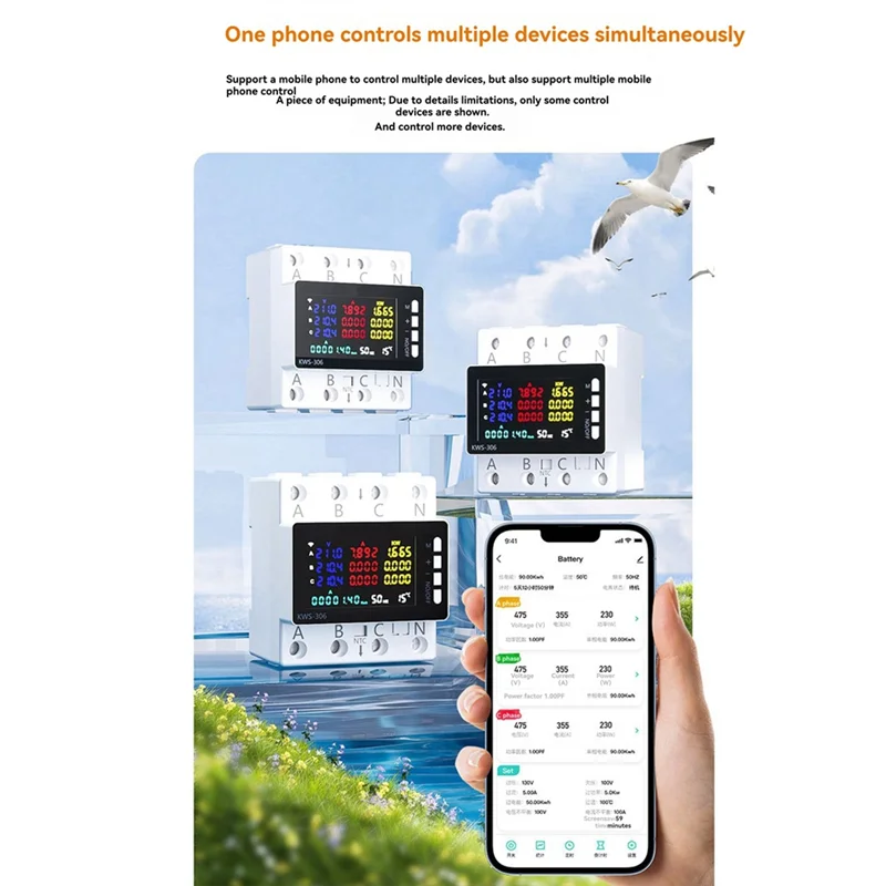 N09R-KWS-306WF Wifi Smart Power Meter Voltage Protector Switch Current & Voltage Monitor, Relay, Circuit Breaker