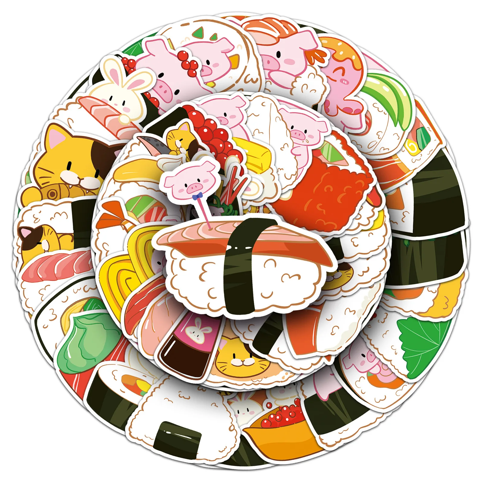 10/30/50Pcs Tier Sushi Graffiti Aufkleber Cartoon Nette Lebensmittel Hand Gezeichnet Dekorative Aufkleber DIY Gitarre Wasser Tasse Skateboard