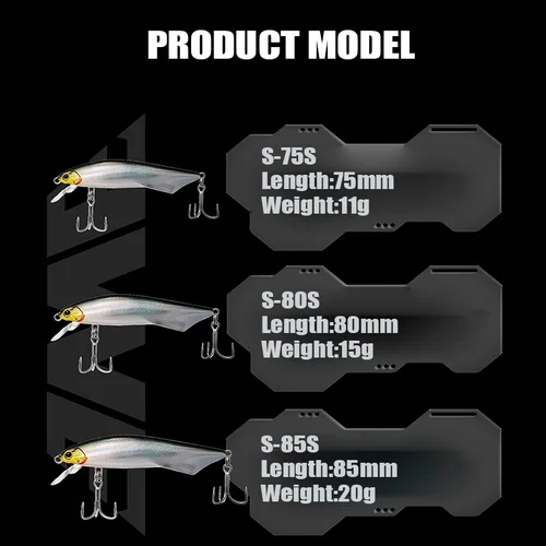 Imagen 2 del producto EWE 2025 nuevo S-75S/S-80S/S-85S 2 unids/pack 75-85mm 11-20g supercast hundimiento Minnow señuelo duro Artificial bajo cebo duro