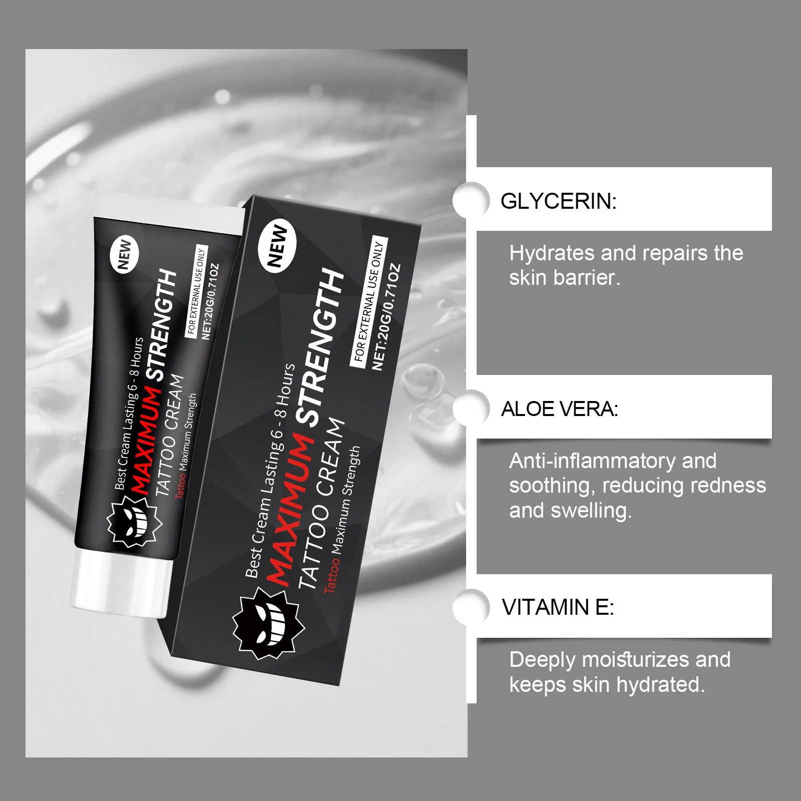 Original Maximum Strengten Tattoo Cream 6-8h Lasting Soothing And Repairing Deep Moisturizing Tattoo Care Gel Fast Absorbing 20g