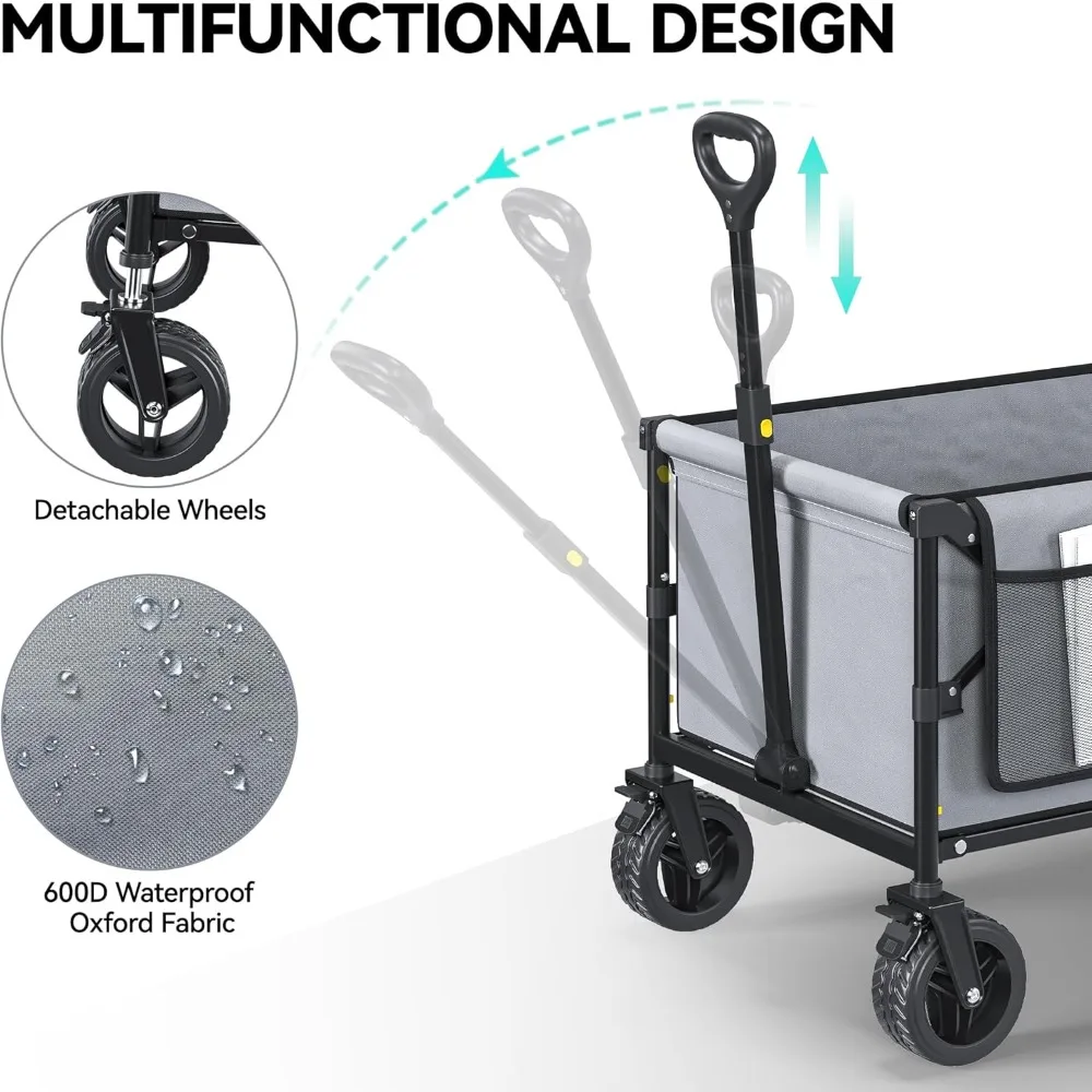 "Vagão utilitário dobrável resistente de 150l com carrinho de praia longo de 45'' e capacidade de carga de 265 libras"
