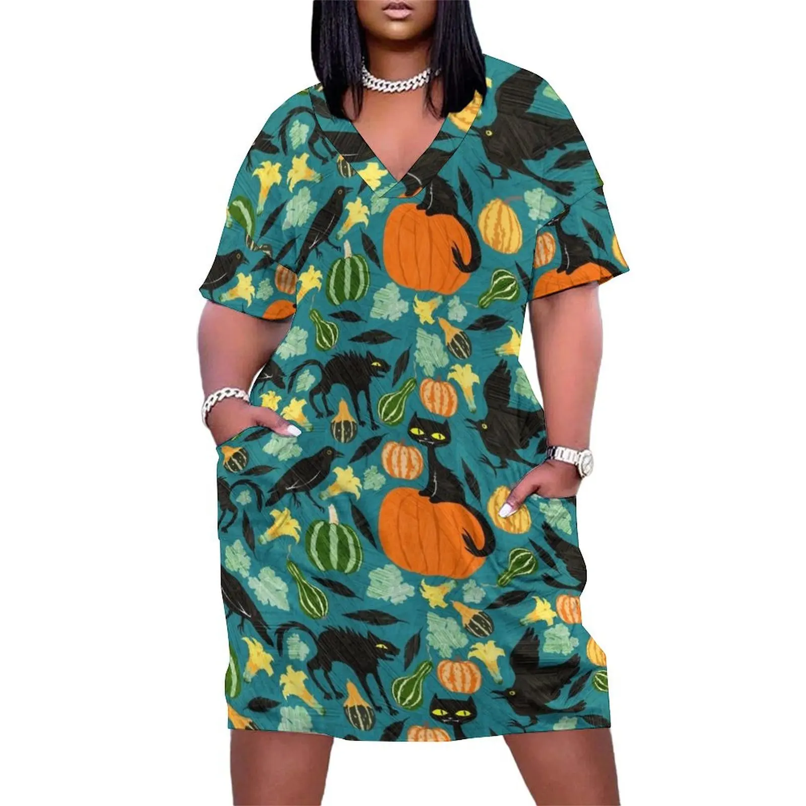 

Crows and cats Loose Pocket Dress clothes birthday dress for women luxury 2024