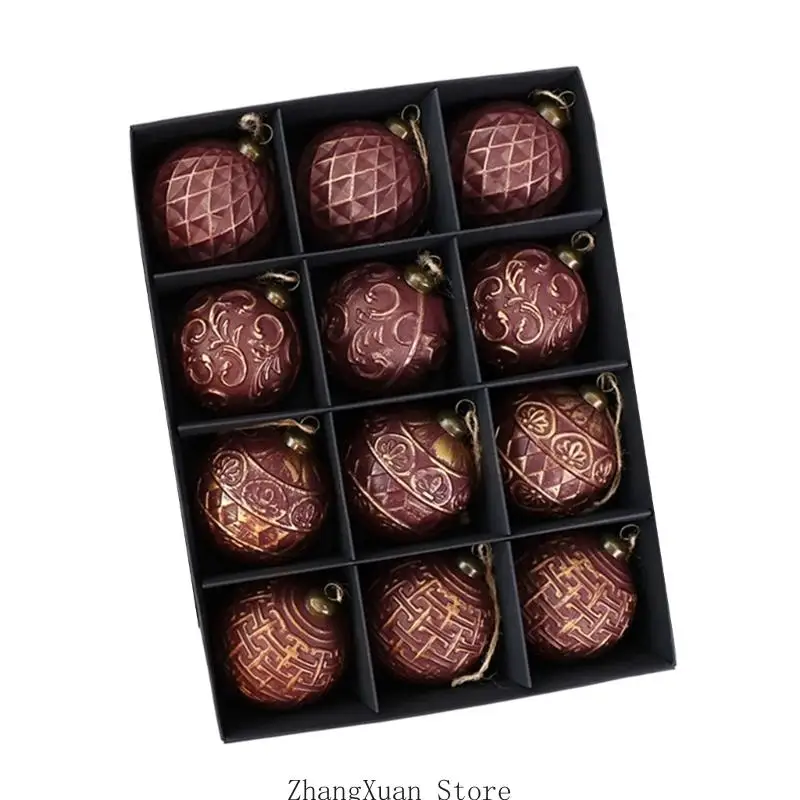 12 Stück antike hängende Kugeln für Baumregal und Kaminsims, Weihnachtsdekoration, 3 x – Detail 8