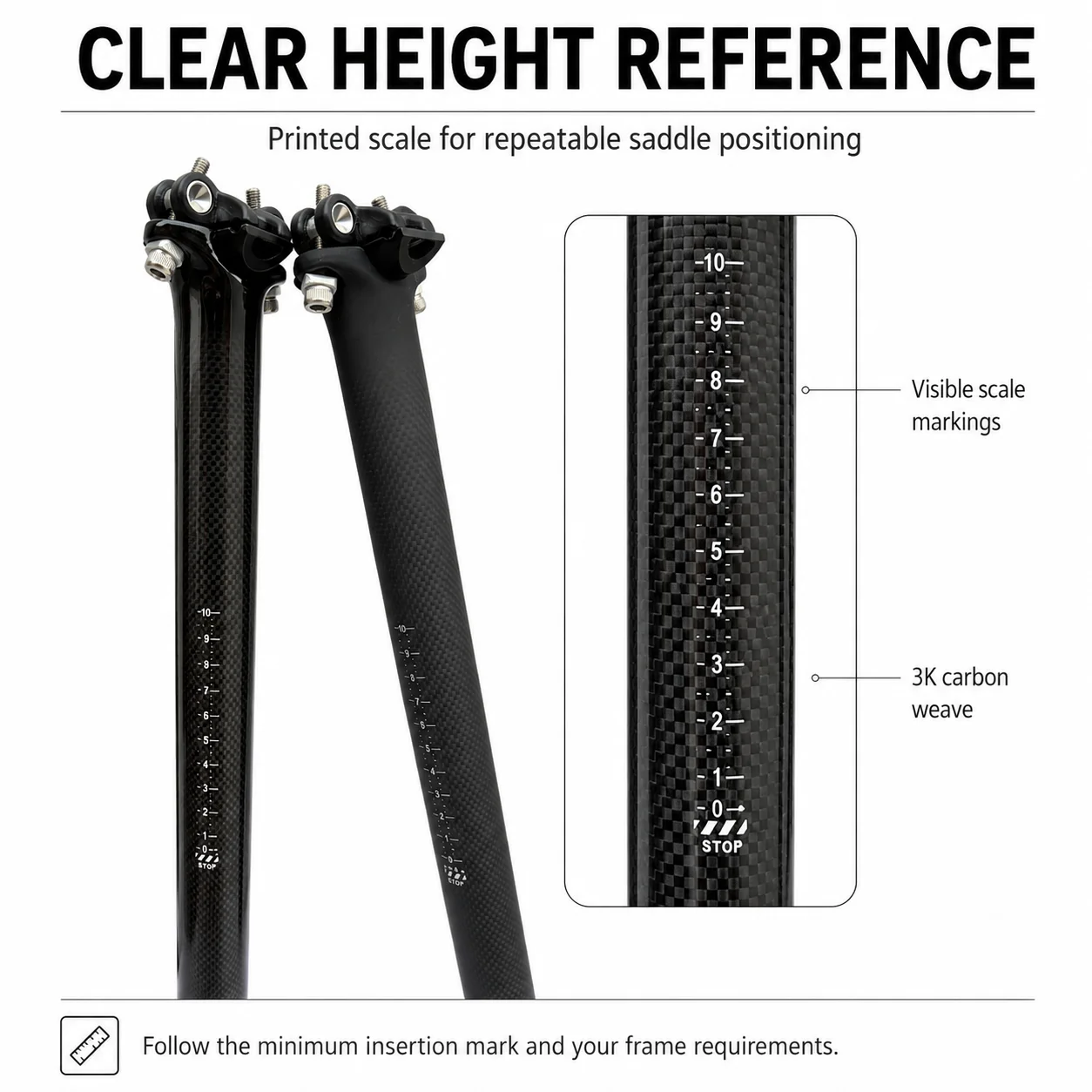 3K Carbonfaser Fahrrad-Sattelstütze 27,2/30,8/31,6mm 350/400mm Leichtgewicht MTB Rennrad Sattelstütze Matt Glänzend – Detail 3