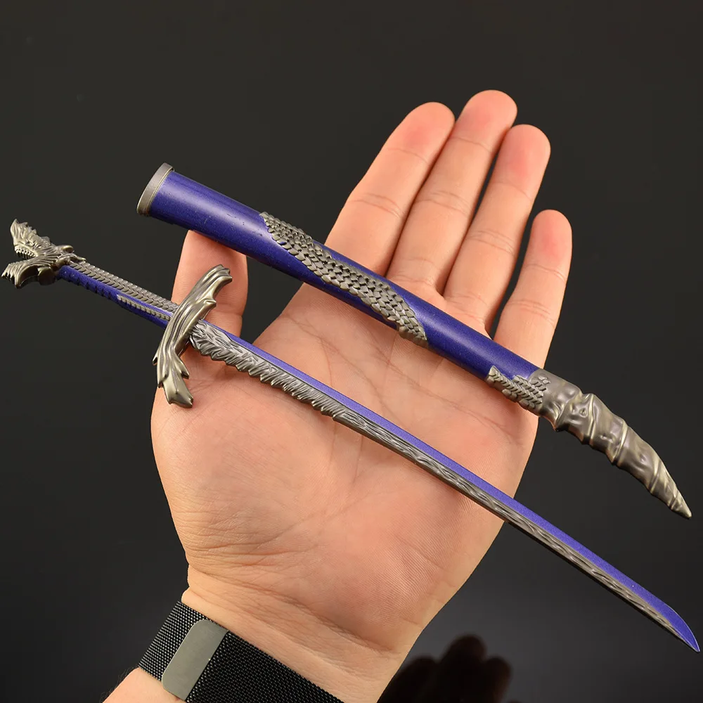 26cm/10.23in gra peryferyjna smocza łuska ostrze wygnany rycerz miecz Katana zabawka metalowa broń Model nieobrzynane akcesoria zabawki prezent