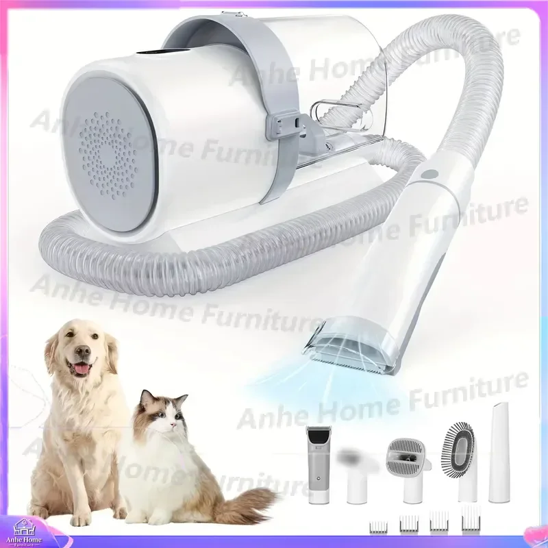 5 in 1 Dog Grooming Vacuum Kit Pet Hair Clipper Low Noise Professional Trimmer with 6 Guide Combs Cat Dog Shedding Removal