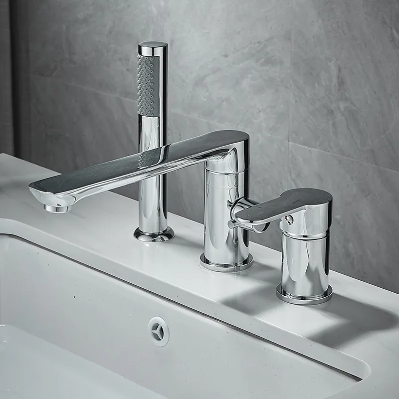 Bathtub Faucet Set Rotation Spout Bathroom Decked BasinFaucet Set Brass Black Chrome Grey Pull Out Basin Faucet
