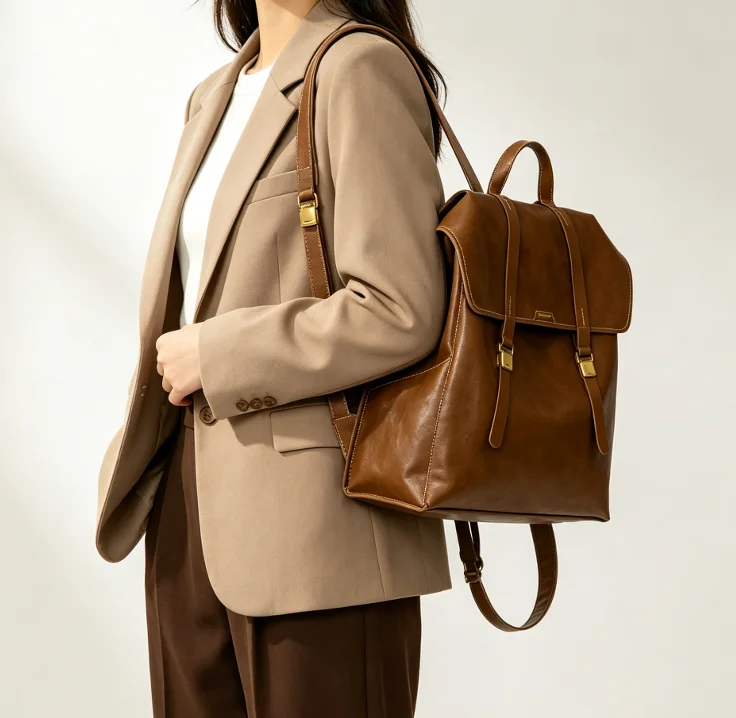 S New Designer Vegetable Tanned Exquisite Commuting Shoulder Bag Leather Computer Bag Fashionable Forage Wild Large Shoulder Bag