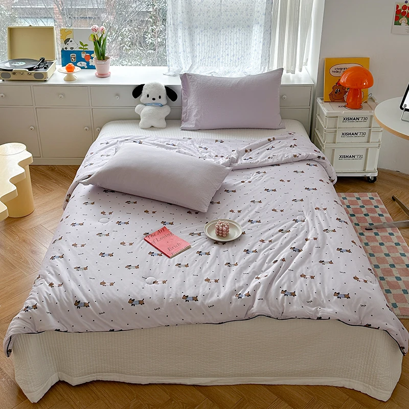 Cute Dachshund Summer Quilt for Kids Boys Girls, Lovely Puppy Pet Bedding Comforter Kawaii Dog Paw Quilts Farmhouse Home Decor