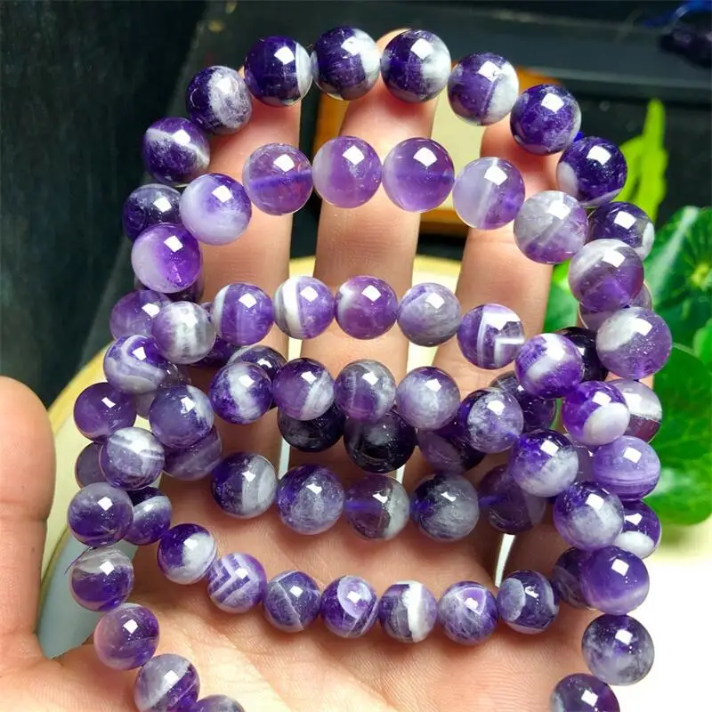 2PCS Natural Dream Amethyst Bracelet Women Fashion Reiki Healing Energy Gemstone Wrist Jewelry Holiday Gift 8+10MM